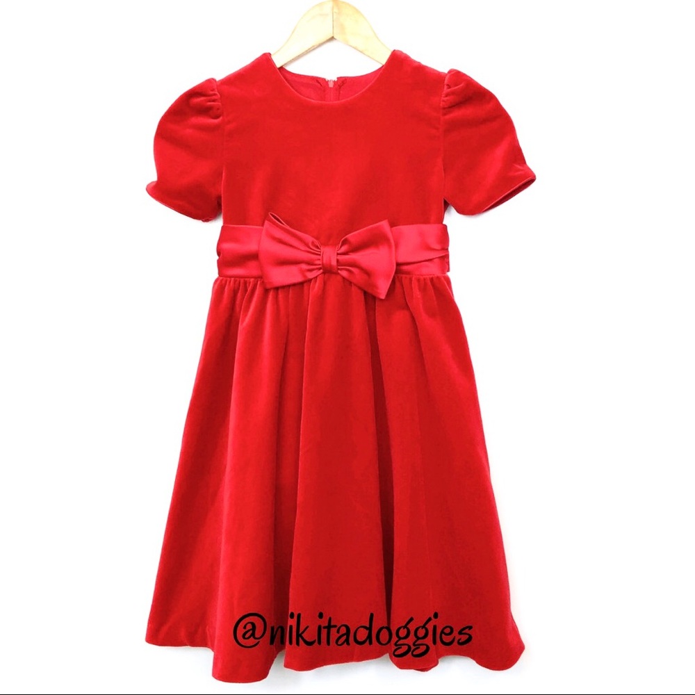 Little Girl Sylvia Whyte Red Velvet Bow Dash Dress